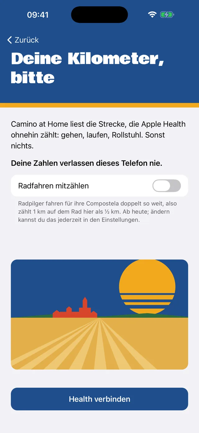 Der Health-Schritt mit dem Schalter, um Radfahren mitzuzählen.